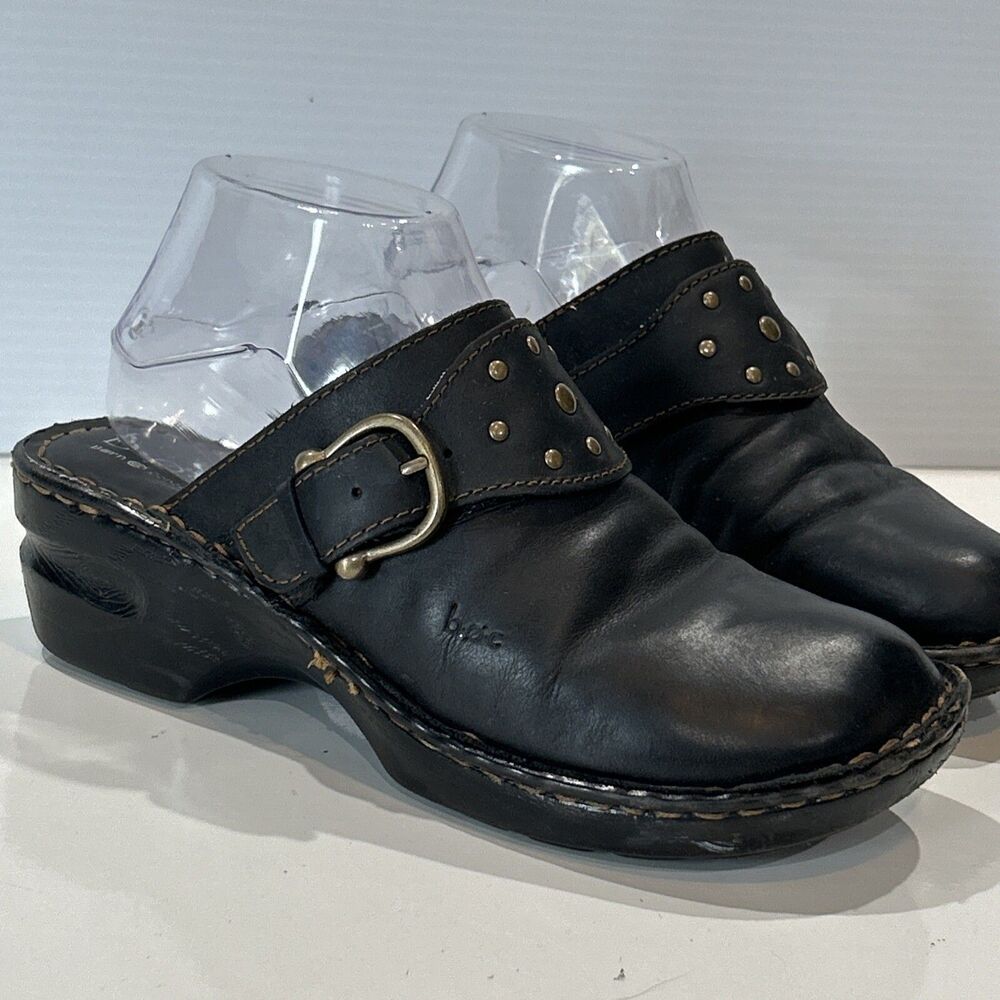 BOC Born Concept Comfort Shoes Studded Buckle Mule Clogs C43103 Black Leather 8